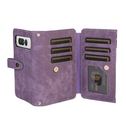 For Google Pixel Fold Dream 9-Card Wallet Zipper Bag Leather Phone Case(Purple) - Google Cases by PMC Jewellery | Online Shopping South Africa | PMC Jewellery | Buy Now Pay Later Mobicred