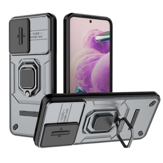 For Xiaomi Redmi Note 12S 4G Global Sliding Camshield TPU + PC Shockproof Phone Case with Holder(Grey) - Xiaomi Cases by PMC Jewellery | Online Shopping South Africa | PMC Jewellery | Buy Now Pay Later Mobicred