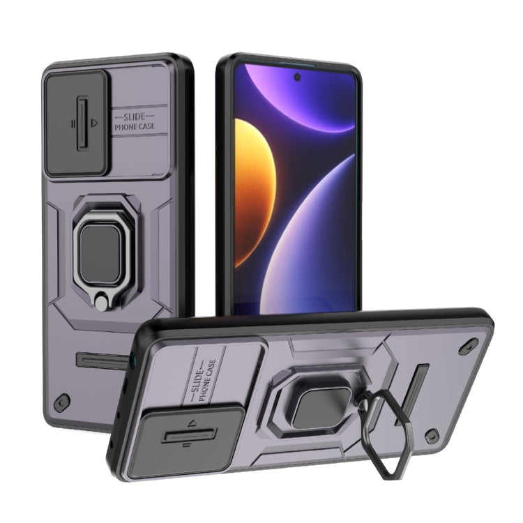 For Xiaomi Redmi Note 12 Turbo 5G Sliding Camshield TPU + PC Shockproof Phone Case with Holder(Purple) - Xiaomi Cases by PMC Jewellery | Online Shopping South Africa | PMC Jewellery | Buy Now Pay Later Mobicred