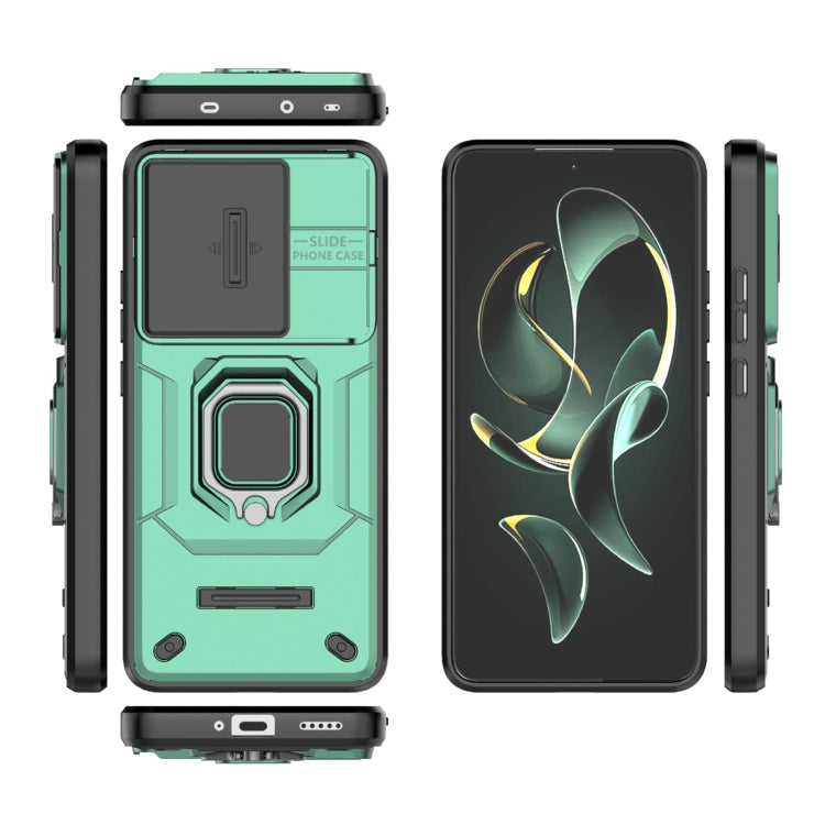 For Xiaomi Redmi K60 Ultra 5G Sliding Camshield TPU + PC Shockproof Phone Case with Holder(Green) - Xiaomi Cases by PMC Jewellery | Online Shopping South Africa | PMC Jewellery | Buy Now Pay Later Mobicred