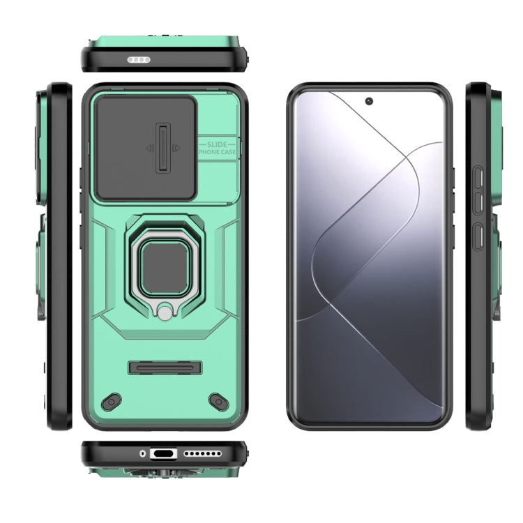 For Xiaomi 14 Pro 5G Sliding Camshield TPU + PC Shockproof Phone Case with Holder(Green) - 14 Pro Cases by PMC Jewellery | Online Shopping South Africa | PMC Jewellery | Buy Now Pay Later Mobicred