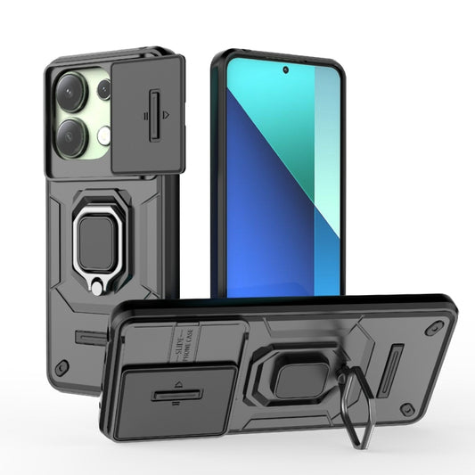 For Xiaomi Redmi Note 13 4G Global Sliding Camshield TPU + PC Shockproof Phone Case with Holder(Black) - Note 13 Cases by PMC Jewellery | Online Shopping South Africa | PMC Jewellery | Buy Now Pay Later Mobicred