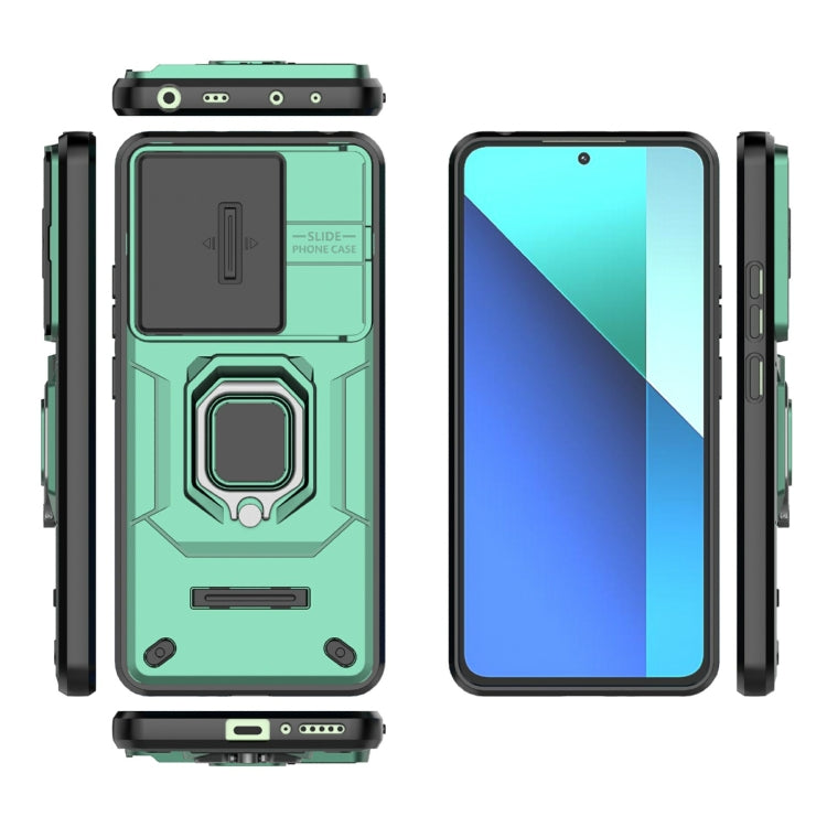 For Xiaomi Redmi Note 13 4G Global Sliding Camshield TPU + PC Shockproof Phone Case with Holder(Green) - Note 13 Cases by PMC Jewellery | Online Shopping South Africa | PMC Jewellery | Buy Now Pay Later Mobicred