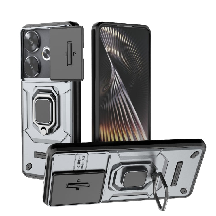 For Xiaomi Redmi Turbo 3 5G Sliding Camshield TPU + PC Shockproof Phone Case with Holder(Grey) - Xiaomi Cases by PMC Jewellery | Online Shopping South Africa | PMC Jewellery | Buy Now Pay Later Mobicred