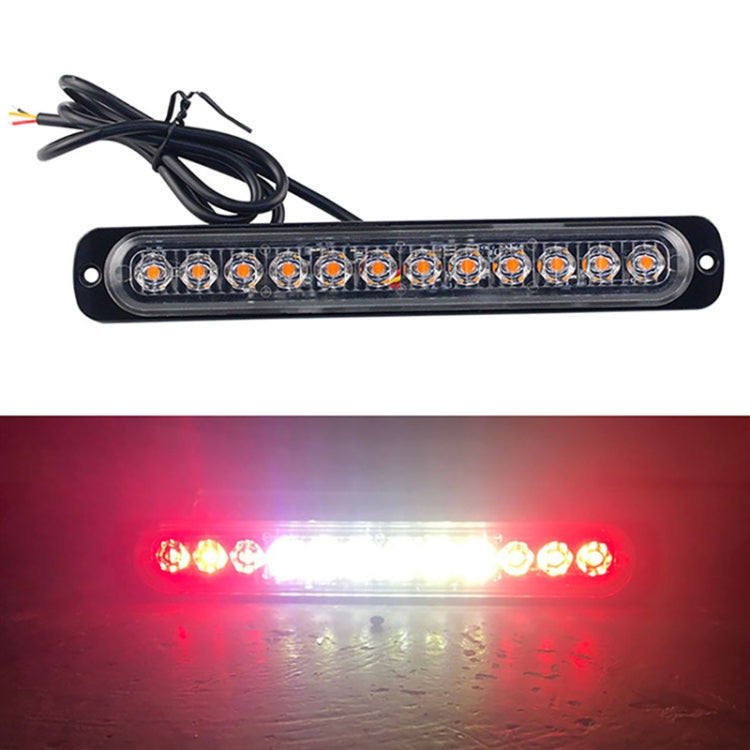 DC12V-24V / 36W Car Truck Emergency Strobe Flash Warning Light 12LEDs Long Ultra-thin Side Lights(Red + White + Red) - Warning Lights by PMC Jewellery | Online Shopping South Africa | PMC Jewellery | Buy Now Pay Later Mobicred