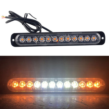 DC12V-24V / 36W Car Truck Emergency Strobe Flash Warning Light 12LEDs Long Ultra-thin Side Lights(Yellow + White + Yellow) - Warning Lights by PMC Jewellery | Online Shopping South Africa | PMC Jewellery | Buy Now Pay Later Mobicred