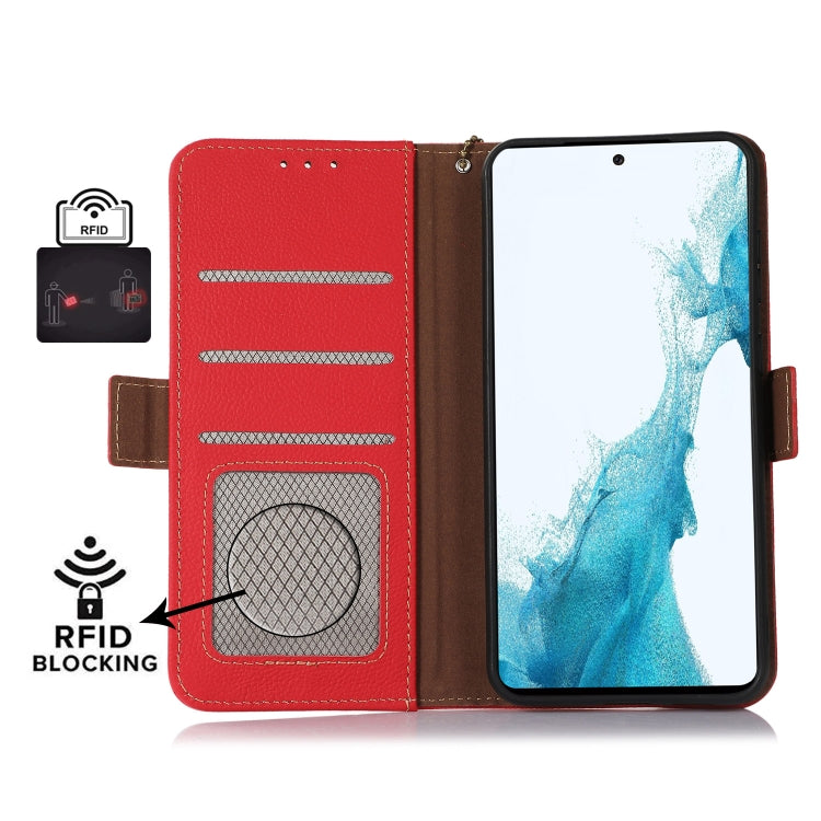 For Samsung Galaxy S24+ Side-Magnetic TJ Genuine Leather RFID Phone Case(Red) - Galaxy Phone Cases by PMC Jewellery | Online Shopping South Africa | PMC Jewellery | Buy Now Pay Later Mobicred