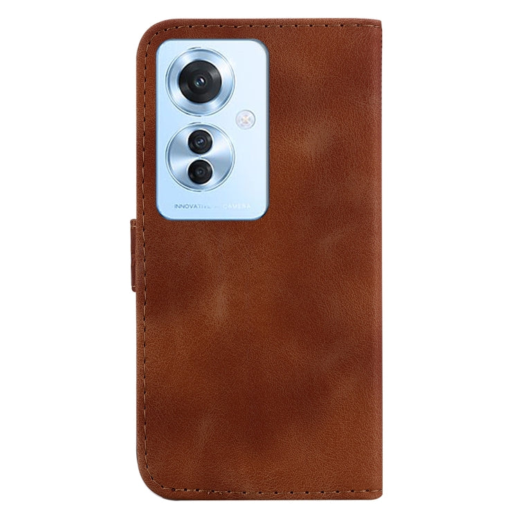 For OPPO Reno11 F Global 7-shaped Embossed Leather Phone Case(Brown) - Reno11 F Cases by PMC Jewellery | Online Shopping South Africa | PMC Jewellery | Buy Now Pay Later Mobicred