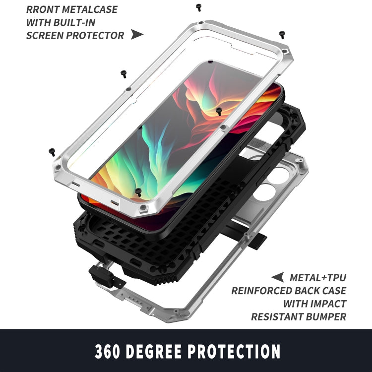 For iPhone 15 Pro R-JUST Shockproof Life Waterproof Dust-proof Metal + Silicone Phone Case with Holder(Silver) - iPhone 15 Pro Cases by R-JUST | Online Shopping South Africa | PMC Jewellery