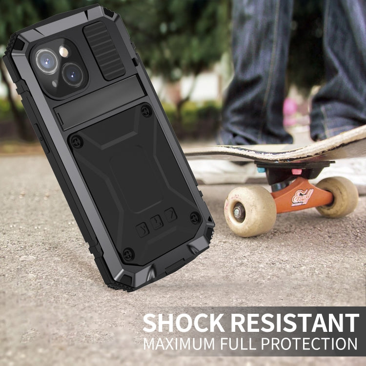 For iPhone 15 Plus R-JUST Shockproof Life Waterproof Dust-proof Metal + Silicone Phone Case with Holder(Black) - iPhone 15 Plus Cases by R-JUST | Online Shopping South Africa | PMC Jewellery