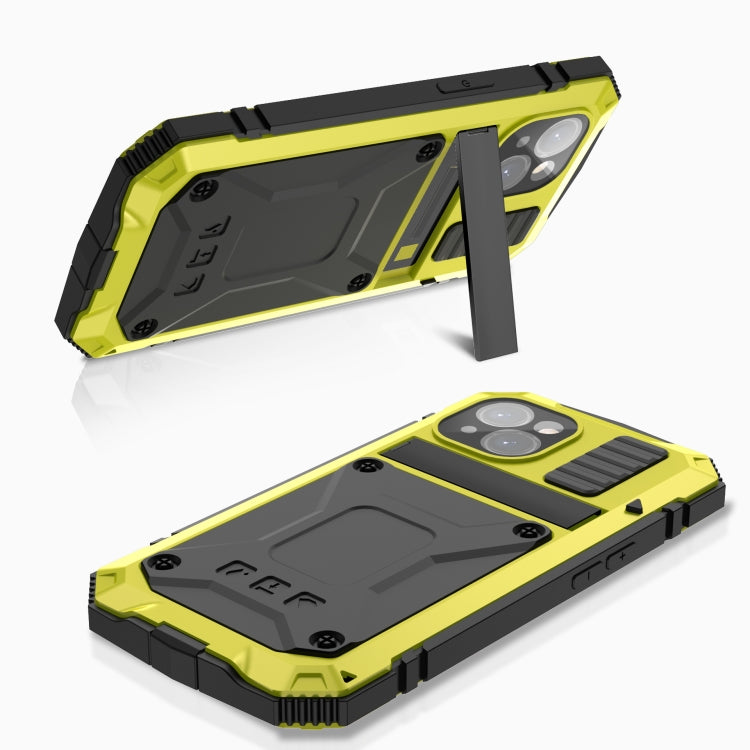 For iPhone 15 Plus R-JUST Shockproof Life Waterproof Dust-proof Metal + Silicone Phone Case with Holder(Yellow) - iPhone 15 Plus Cases by R-JUST | Online Shopping South Africa | PMC Jewellery