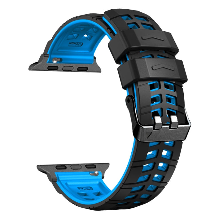 For Apple Watch Ultra 2 49mm Twill Dual-row Buckle Silicone Watch Band(Black Blue) - Watch Bands by PMC Jewellery | Online Shopping South Africa | PMC Jewellery