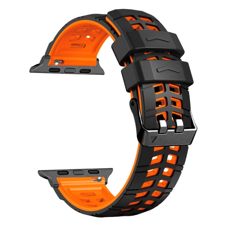 For Apple Watch Ultra 2 49mm Twill Dual-row Buckle Silicone Watch Band(Black Orange) - Watch Bands by PMC Jewellery | Online Shopping South Africa | PMC Jewellery