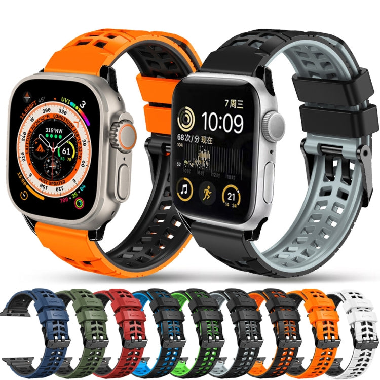 For Apple Watch SE 2023 40mm Twill Dual-row Buckle Silicone Watch Band(Black Grey) - Watch Bands by PMC Jewellery | Online Shopping South Africa | PMC Jewellery