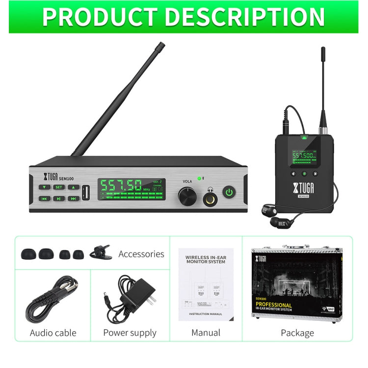 XTUGA SEM100 Professional Wireless In Ear Monitor System 2 BodyPacks(EU Plug) - Microphone by XTUGA | Online Shopping South Africa | PMC Jewellery | Buy Now Pay Later Mobicred