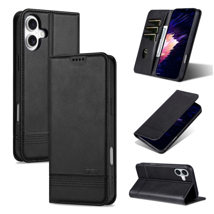 For iPhone 16 Plus AZNS Magnetic Calf Texture Flip Leather Phone Case(Black) - iPhone 16 Plus Cases by AZNS | Online Shopping South Africa | PMC Jewellery | Buy Now Pay Later Mobicred