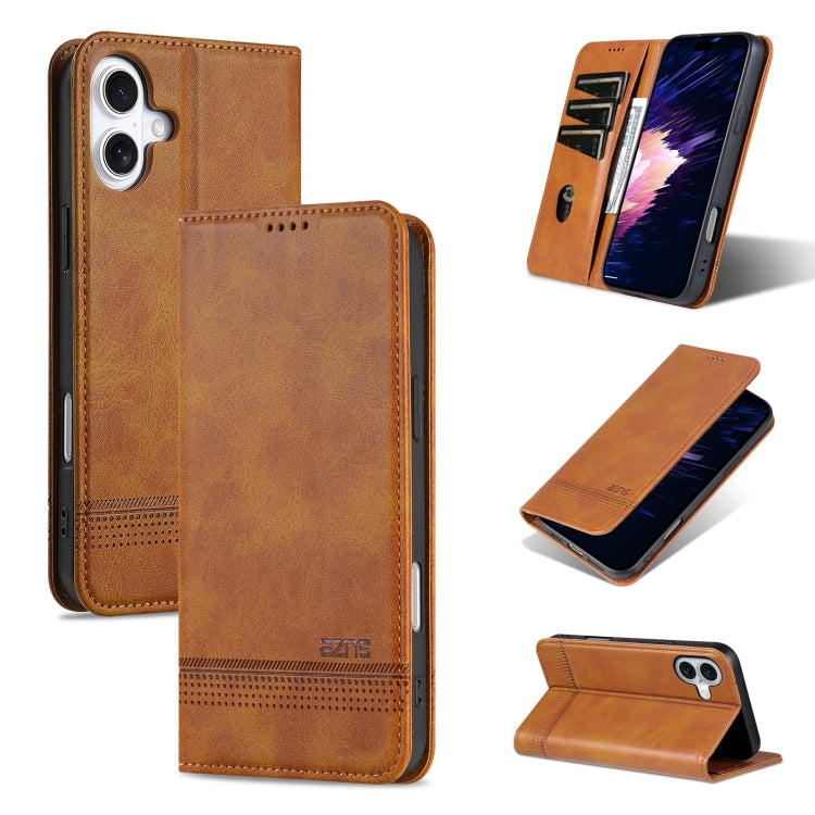 For iPhone 16 AZNS Magnetic Calf Texture Flip Leather Phone Case(Light Brown) - iPhone 16 Cases by AZNS | Online Shopping South Africa | PMC Jewellery | Buy Now Pay Later Mobicred