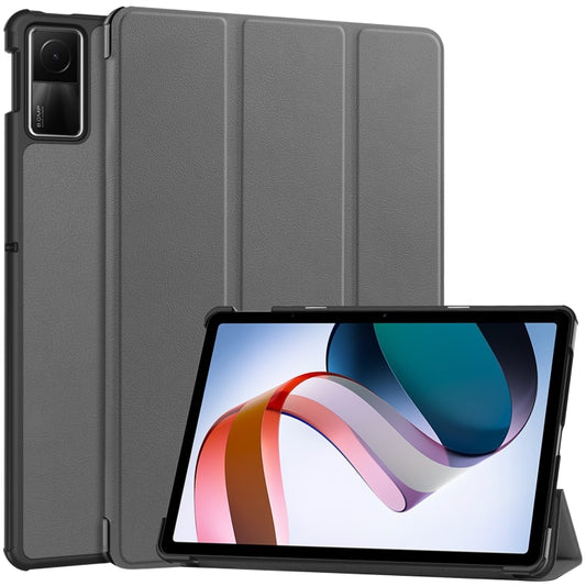 For Xiaomi Redmi Pad SE Custer Pure Color 3-Fold Holder Leather Tablet Case(Grey) - More Tablet Cases by PMC Jewellery | Online Shopping South Africa | PMC Jewellery