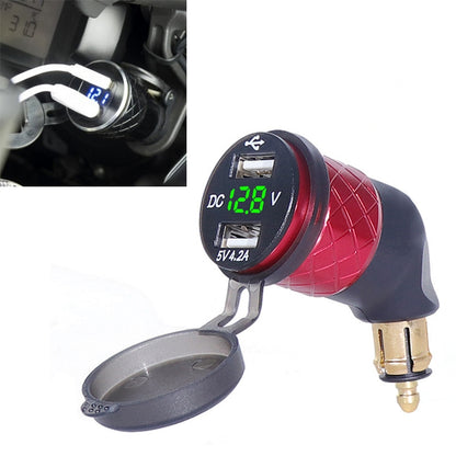 German EU Plug Special Motorcycle Elbow Charger Dual USB Voltmeter 4.2A Charger, Shell Color:Red(Green Light) - Battery Charger by PMC Jewellery | Online Shopping South Africa | PMC Jewellery | Buy Now Pay Later Mobicred