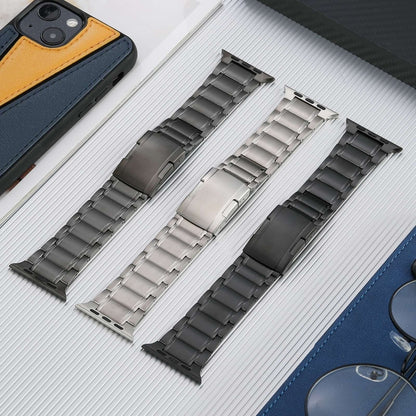 For Apple Watch SE 2022 44mm Five Beads Turtle Buckle Titanium Steel Watch Band(Grey) - Watch Bands by PMC Jewellery | Online Shopping South Africa | PMC Jewellery