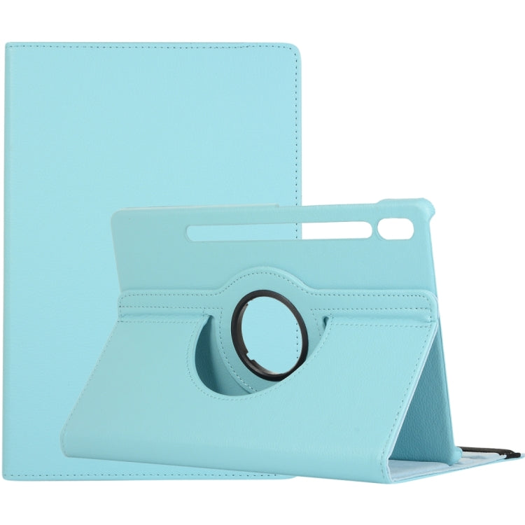 For Samsung Galaxy Tab S9+ / Tab S10+ 360 Degrees Rotation Holder Litchi Texture Leather Tablet Case(Sky Blue) - Galaxy Tab S9+ Cases by PMC Jewellery | Online Shopping South Africa | PMC Jewellery | Buy Now Pay Later Mobicred