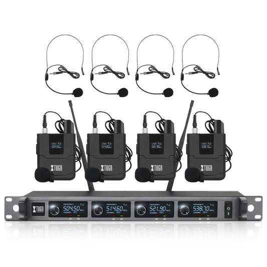 XTUGA A140-B Wireless Microphone System 4 BodyPack Headset Lavalier Microphone(AU Plug) - Microphone by XTUGA | Online Shopping South Africa | PMC Jewellery | Buy Now Pay Later Mobicred