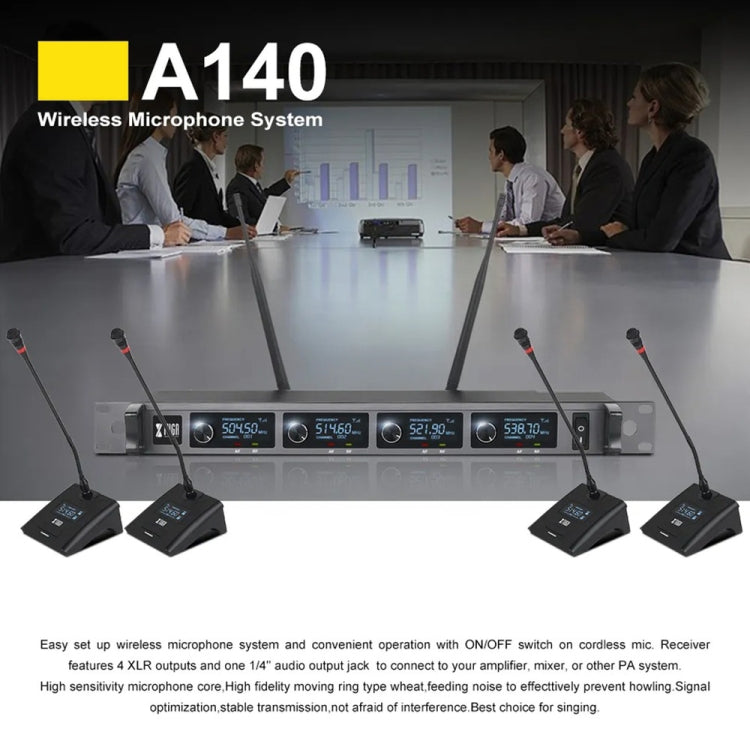 XTUGA A140-C Wireless Microphone System 4-Channel UHF Four Conference Mics(EU Plug) - Microphone by XTUGA | Online Shopping South Africa | PMC Jewellery | Buy Now Pay Later Mobicred