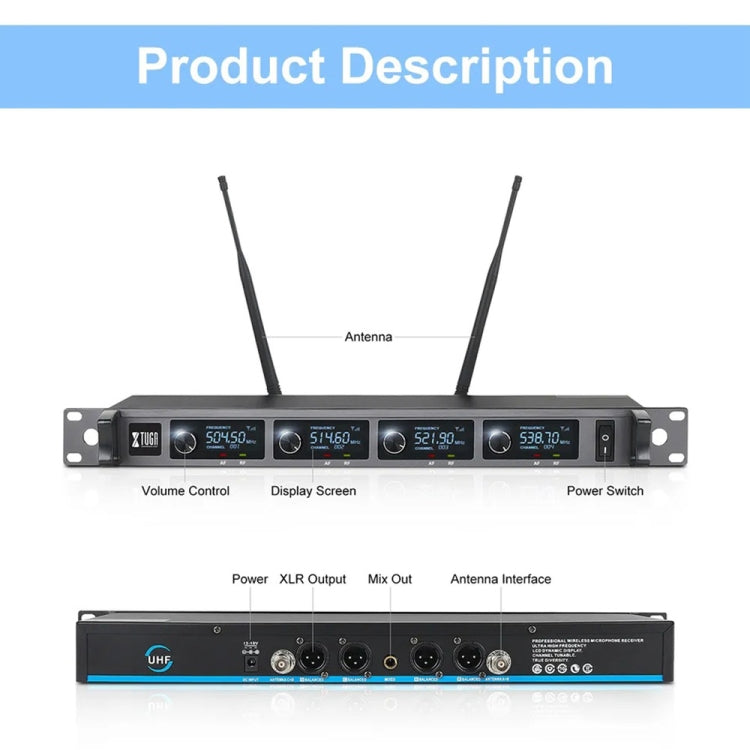 XTUGA A140-C Wireless Microphone System 4-Channel UHF Four Conference Mics(US Plug) - Microphone by XTUGA | Online Shopping South Africa | PMC Jewellery | Buy Now Pay Later Mobicred