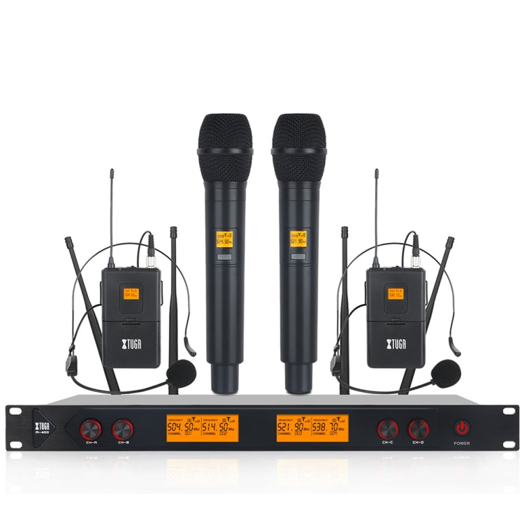 XTUGA A400-HB Professional 4-Channel UHF Wireless Microphone System with 2 Handheld & 2 Headset Microphone(EU Plug) - Microphone by XTUGA | Online Shopping South Africa | PMC Jewellery | Buy Now Pay Later Mobicred