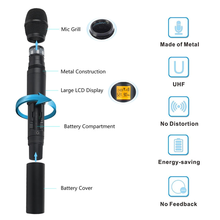 XTUGA A400-HB Professional 4-Channel UHF Wireless Microphone System with 2 Handheld & 2 Headset Microphone(AU Plug) - Microphone by XTUGA | Online Shopping South Africa | PMC Jewellery | Buy Now Pay Later Mobicred