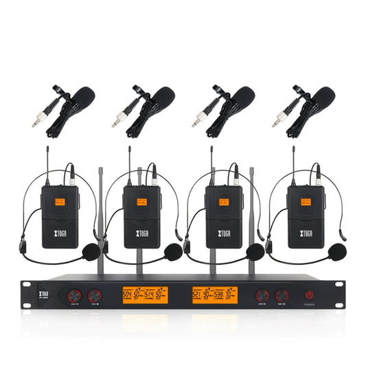 XTUGA A400-B Professional 4-Channel UHF Wireless Microphone System with 4 BodyPack Lavalier Headset Microphone(EU Plug) - Microphone by XTUGA | Online Shopping South Africa | PMC Jewellery