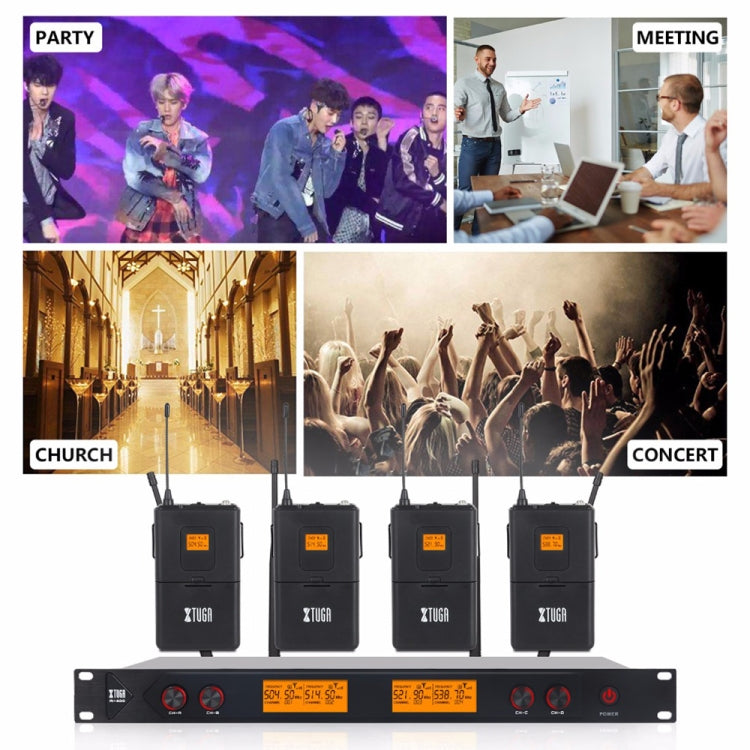 XTUGA A400-B Professional 4-Channel UHF Wireless Microphone System with 4 BodyPack Lavalier Headset Microphone(UK Plug) - Microphone by XTUGA | Online Shopping South Africa | PMC Jewellery | Buy Now Pay Later Mobicred