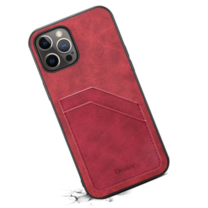 For iPhone 15 Pro Max Denior PU Dual Card Slot Back Cover Phone Case(Red) - iPhone 15 Pro Max Cases by Denior | Online Shopping South Africa | PMC Jewellery | Buy Now Pay Later Mobicred