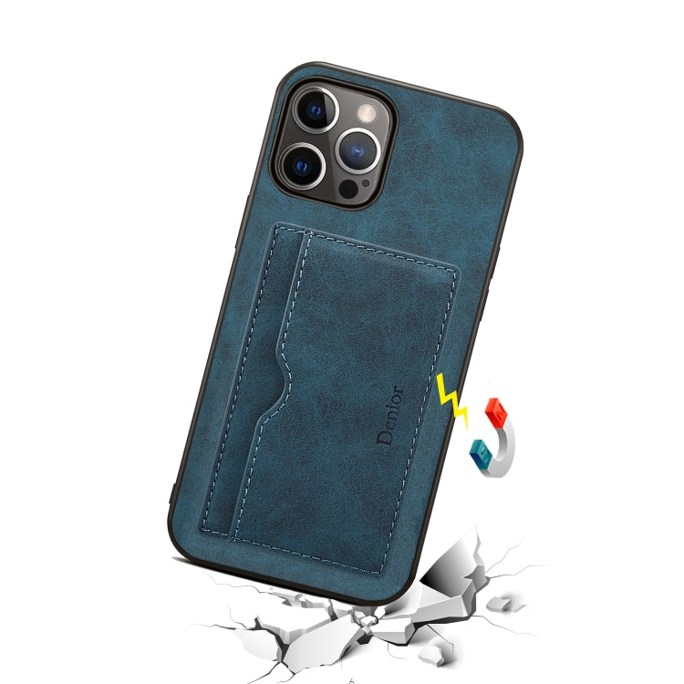 For iPhone 15 Pro Max Denior PU Single Card Slot Holder Phone Case(Blue) - iPhone 15 Pro Max Cases by Denior | Online Shopping South Africa | PMC Jewellery | Buy Now Pay Later Mobicred