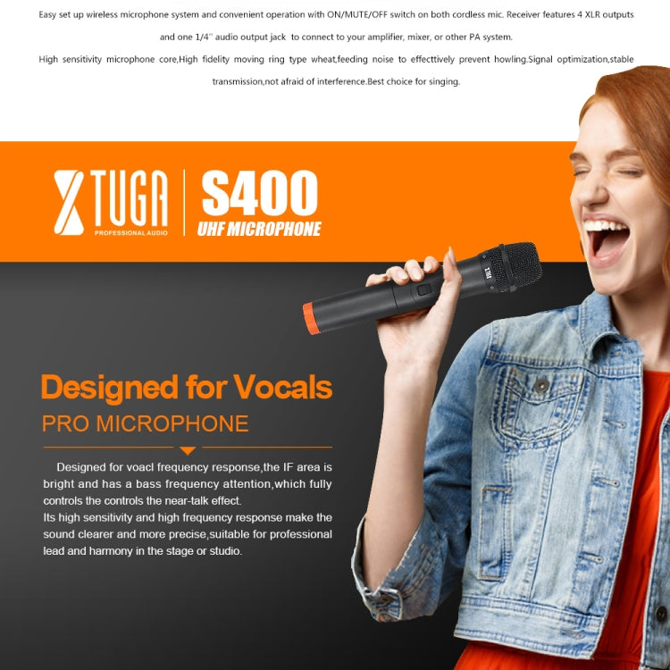 XTUGA S400 Professional 4-Channel UHF Wireless Microphone System with 4 Handheld Microphone(US Plug) - Microphone by XTUGA | Online Shopping South Africa | PMC Jewellery | Buy Now Pay Later Mobicred