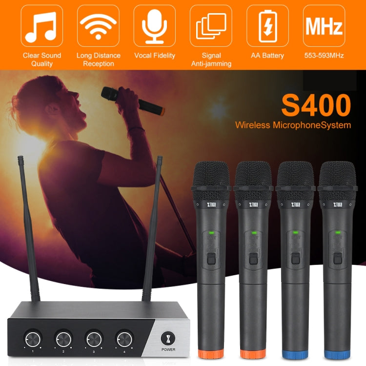 XTUGA S400 Professional 4-Channel UHF Wireless Microphone System with 4 Handheld Microphone(US Plug) - Microphone by XTUGA | Online Shopping South Africa | PMC Jewellery | Buy Now Pay Later Mobicred