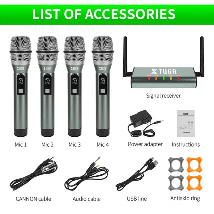 XTUGA U-F4600 Professional 4-Channel UHF Wireless Microphone System with 4 Handheld Microphone(UK Plug) - Microphone by XTUGA | Online Shopping South Africa | PMC Jewellery | Buy Now Pay Later Mobicred