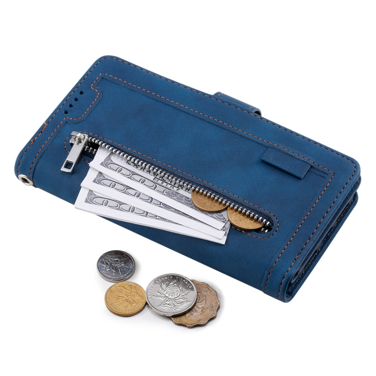 For iPhone 16 Plus Nine Card Zipper Bag Leather Phone Case with Lanyard(Blue) - iPhone 16 Plus Cases by PMC Jewellery | Online Shopping South Africa | PMC Jewellery | Buy Now Pay Later Mobicred