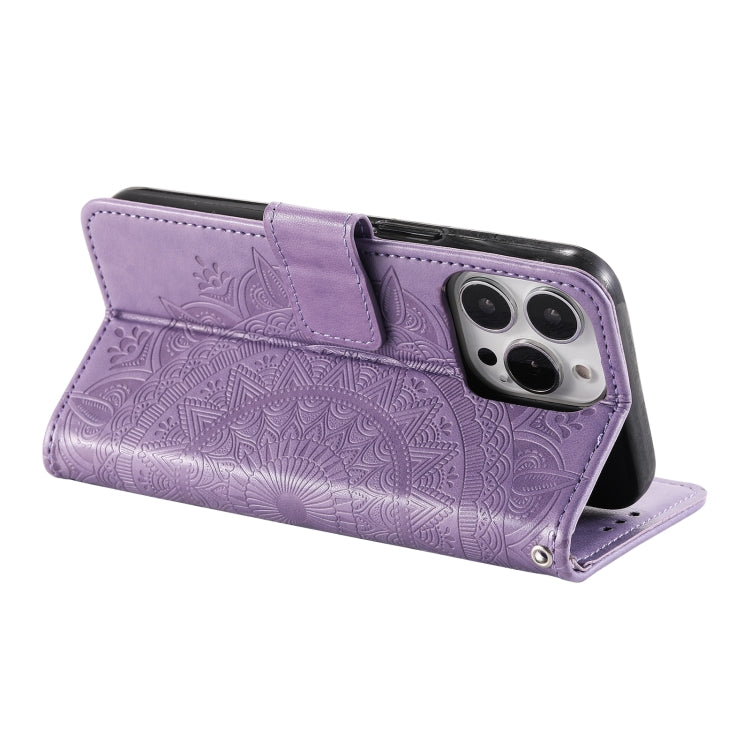 For iPhone 16 Pro Max Totem Flower Embossed Leather Phone Case(Purple) - iPhone 16 Pro Max Cases by PMC Jewellery | Online Shopping South Africa | PMC Jewellery | Buy Now Pay Later Mobicred