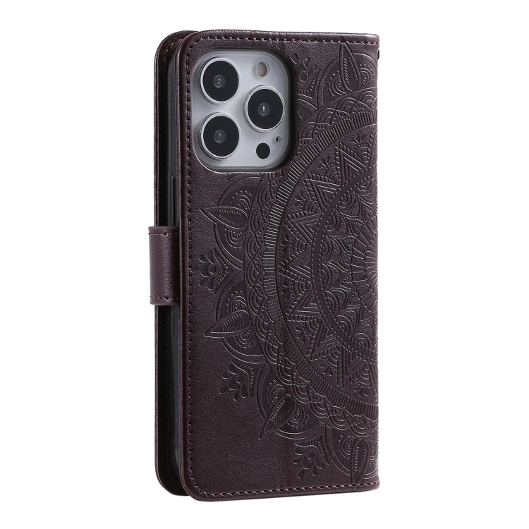 For iPhone 16 Pro Totem Flower Embossed Leather Phone Case(Brown) - iPhone 16 Pro Cases by PMC Jewellery | Online Shopping South Africa | PMC Jewellery | Buy Now Pay Later Mobicred