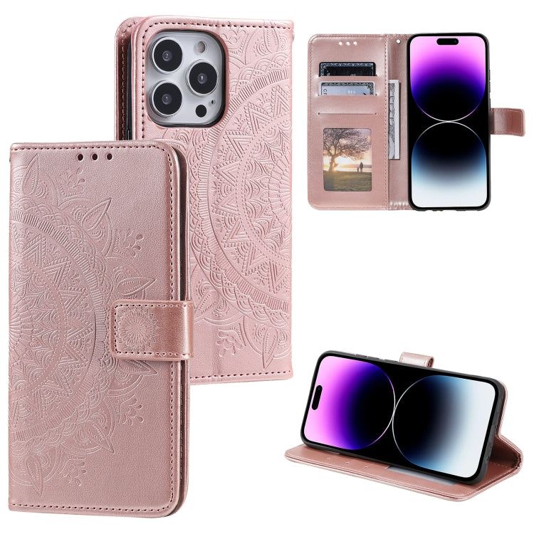 For iPhone 16 Pro Totem Flower Embossed Leather Phone Case(Rose Gold) - iPhone 16 Pro Cases by PMC Jewellery | Online Shopping South Africa | PMC Jewellery | Buy Now Pay Later Mobicred