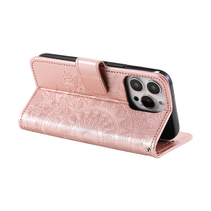 For iPhone 16 Pro Totem Flower Embossed Leather Phone Case(Rose Gold) - iPhone 16 Pro Cases by PMC Jewellery | Online Shopping South Africa | PMC Jewellery | Buy Now Pay Later Mobicred