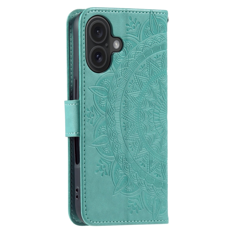 For iPhone 16 Plus Totem Flower Embossed Leather Phone Case(Green) - iPhone 16 Plus Cases by PMC Jewellery | Online Shopping South Africa | PMC Jewellery | Buy Now Pay Later Mobicred