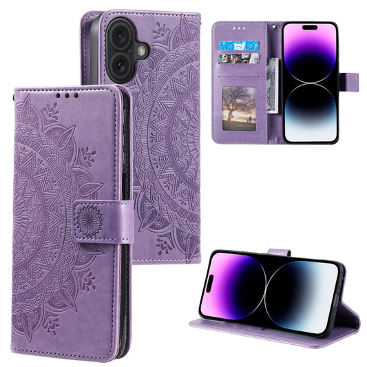 For iPhone 16 Plus Totem Flower Embossed Leather Phone Case(Purple) - iPhone 16 Plus Cases by PMC Jewellery | Online Shopping South Africa | PMC Jewellery | Buy Now Pay Later Mobicred