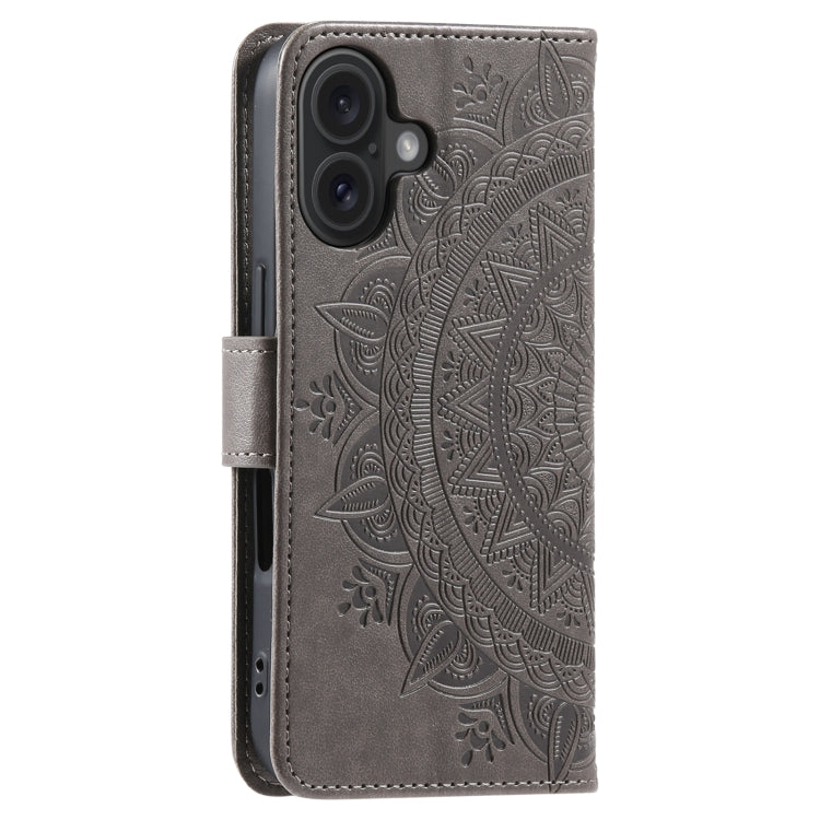 For iPhone 16 Totem Flower Embossed Leather Phone Case(Grey) - iPhone 16 Cases by PMC Jewellery | Online Shopping South Africa | PMC Jewellery | Buy Now Pay Later Mobicred