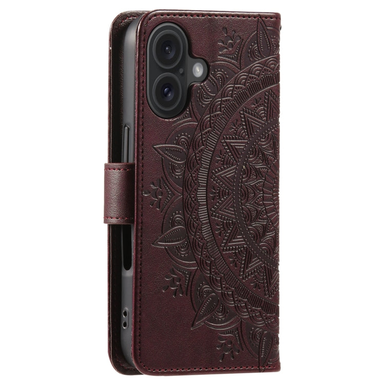 For iPhone 16 Totem Flower Embossed Leather Phone Case(Brown) - iPhone 16 Cases by PMC Jewellery | Online Shopping South Africa | PMC Jewellery | Buy Now Pay Later Mobicred