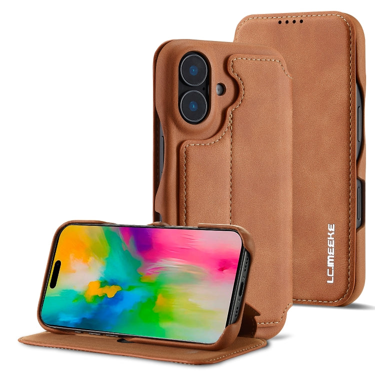 For iPhone 16 Plus LC.IMEEKE Hon Ancient Series Flip Leather Phone Case(Brown) - iPhone 16 Plus Cases by LC.IMEEKE | Online Shopping South Africa | PMC Jewellery | Buy Now Pay Later Mobicred