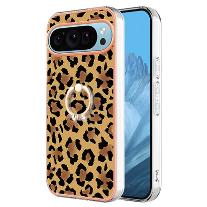 For Google Pixel 9 / 9 Pro Electroplating Dual-side IMD Phone Case with Ring Holder(Leopard Print) - Google Cases by PMC Jewellery | Online Shopping South Africa | PMC Jewellery | Buy Now Pay Later Mobicred