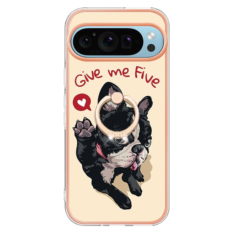 For Google Pixel 9 / 9 Pro Electroplating Dual-side IMD Phone Case with Ring Holder(Lucky Dog) - Google Cases by PMC Jewellery | Online Shopping South Africa | PMC Jewellery | Buy Now Pay Later Mobicred