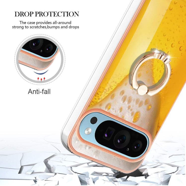 For Google Pixel 9 / 9 Pro Electroplating Dual-side IMD Phone Case with Ring Holder(Draft Beer) - Google Cases by PMC Jewellery | Online Shopping South Africa | PMC Jewellery | Buy Now Pay Later Mobicred